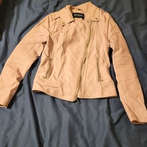 Guess Pastel pink/purple faux leather jacket quilted elbows moto jacket size M